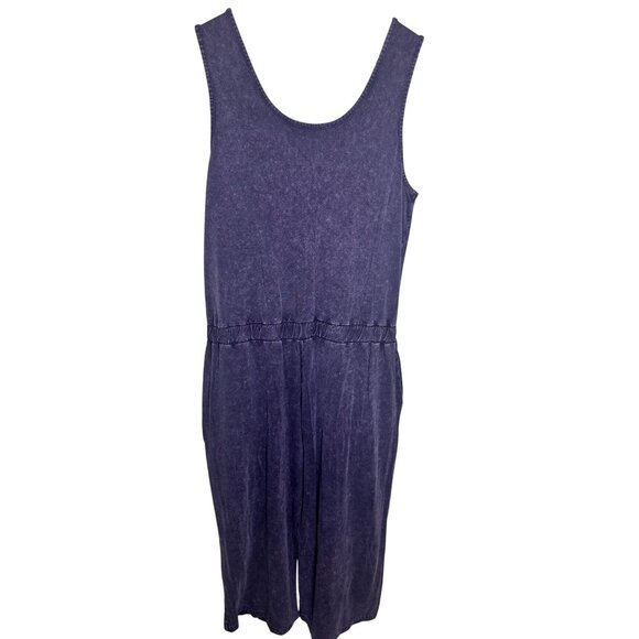 Natural Reflections Women's L Wide Leg Cropped Jersey Knit Blue Jumpsuit Romper - Picture 4 of 9